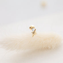 Load image into Gallery viewer, Tiny Northern Star Threadless Pushpin • Whimsigoth Cartilage Earring • Dainty Tragus Labret • Sparkly Conch Piercing • Gold Screwback Stud