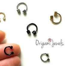 Load image into Gallery viewer, 16g Horseshoe Ring with Cube ends - Origami Jewels