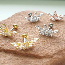 Load image into Gallery viewer, CZ Flower cartilage earring, threadless earrings, elegant ear sweeps, fashion ear Climbers, push pin ear jackets, elegant lotus flower studs