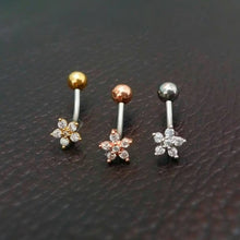 Load image into Gallery viewer, CZ Flower Belly Button Ring, Sterling Silver belly ring, floating navel ring, gold dainty small belly rings, belly piercing belly jewelry