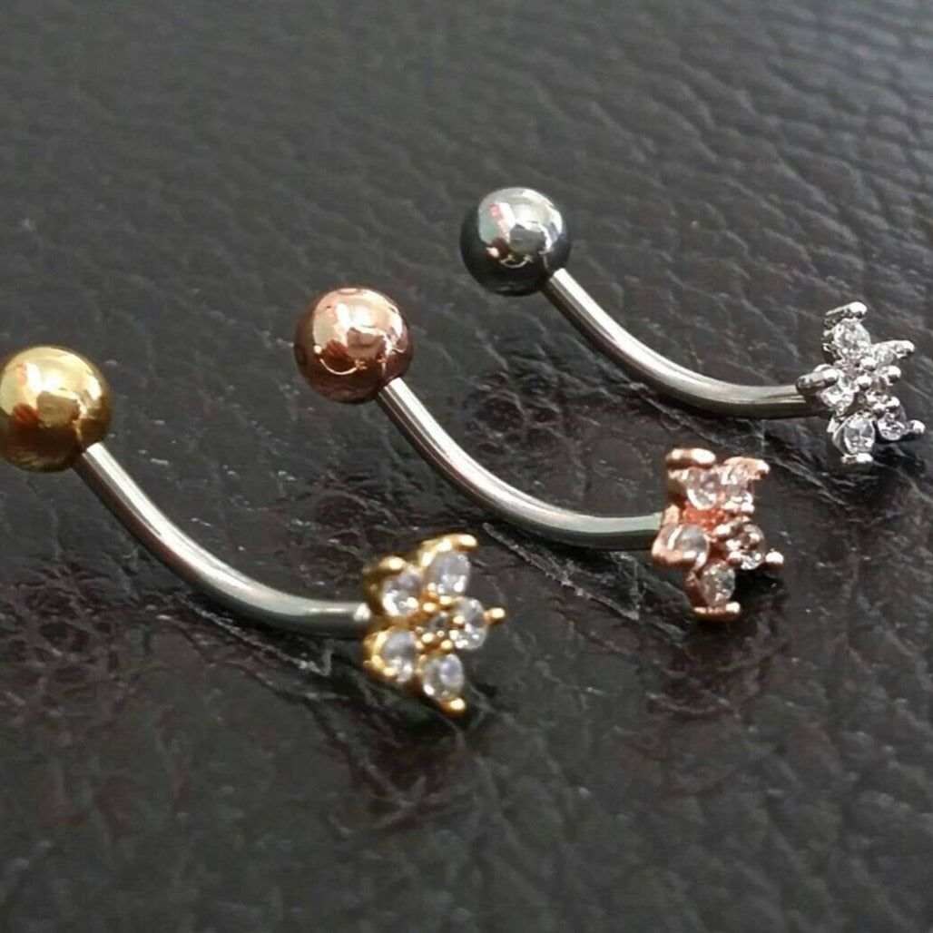 16g Dainty CZ Flower Belly Ring floating naval ring small belly button  jewelry