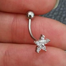 Load image into Gallery viewer, CZ Flower Belly Button Ring, silver floating navel ring, gold dainty belly ring, sparkly belly ring,navel ring,belly piercing, belly jewelry