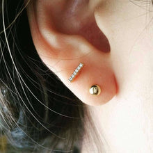 Load image into Gallery viewer, CZ Pave Bar Labret, tiny bar cartilage earring, simple helix threadless piercing, tragus stud earring, line cartilage studs gold bar earring