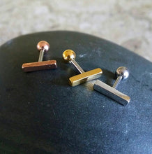 Load image into Gallery viewer, Bar Earring, 10mm helix 18mm cartilage earring, long silver bar earring, line cartilage gold bar earring, wedding jewelry, bridesmaids gifts