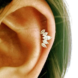 18g CZ Crown cartilage stud, threadless tragus earring, pushback conch earring, 16g dainty studs, silver tiara crystal cartilage piercing