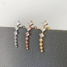 Load image into Gallery viewer, CZ Bold curved cartilage earring, fashion statement ear sweep, ear Climbers, threadless push pin labret, screwback ball end square line stud