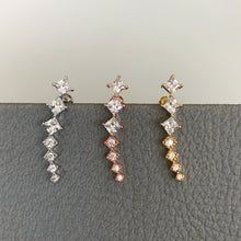 Load image into Gallery viewer, CZ Bold curved cartilage earring, fashion statement ear sweep, ear Climbers, threadless push pin labret, screwback ball end square line stud