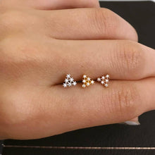 Load image into Gallery viewer, CZ Triangle Conch Earring, Tiny cartilage threadless labret, triple helix stud, small conch threadless labret, mini tragus triangle piercing
