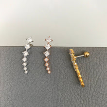 Load image into Gallery viewer, CZ Bold curved cartilage earring, fashion statement ear sweep, ear Climbers, threadless push pin labret, screwback ball end square line stud