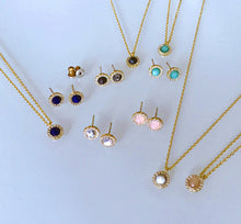 Load image into Gallery viewer, Gemstone Floating Necklace • Pink Stone Jewelry Set • Aquamarine Marble Earrings • Stone Jewelry • Simple Gold Necklace • Mother's Day Gift