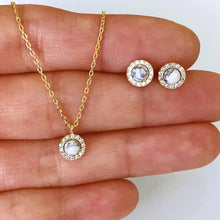 Load image into Gallery viewer, Gemstone Floating Necklace • Pink Stone Jewelry Set • Aquamarine Marble Earrings • Stone Jewelry • Simple Gold Necklace • Mother's Day Gift