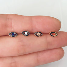 Load image into Gallery viewer, Evil Eye Cartilage Earring, 18g threadless labret, mini small evil eye helix barbell, tragus earring, conch pushpin labret, medusa piercing