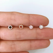 Load image into Gallery viewer, Sunflower cartilage earring, small threadless pushpin labret, dainty barbell flower stud, mini helix daith conch piercing tiny flower tragus