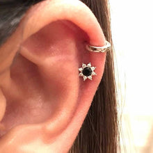 Load image into Gallery viewer, Sunflower cartilage earring, small threadless pushpin labret, dainty barbell flower stud, mini helix daith conch piercing tiny flower tragus