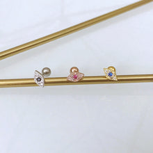 Load image into Gallery viewer, CZ Pave Evil Eye Daith Earring, evil eye threadless labret, mini evil eye cartilage earrings, small tragus earring, 18g conch screwback stud