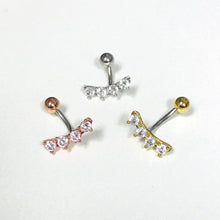 Load image into Gallery viewer, CZ Crown Belly Button Ring, Sterling Silver floating navel ring line belly rings gold beautiful small crown dainty sparkly navel jewelry