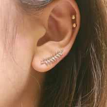 Load image into Gallery viewer, Curved cartilage earring, fashion earrings, cute ear sweep, ear Climbers, crescent moon earrings, leaf ear sweeps,