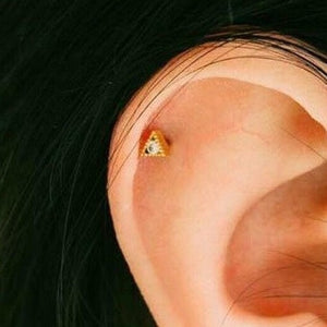 CZ Tiny Triangle Earring, Tiny pave cartilage earring, nose, triple helix stud, cute conch piercing, mini tragus piercing, small pave studs