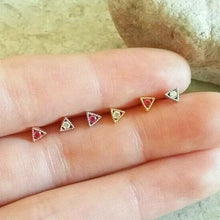 Load image into Gallery viewer, CZ Tiny Triangle Earring, Tiny pave cartilage earring, nose, triple helix stud, cute conch piercing, mini tragus piercing, small pave studs