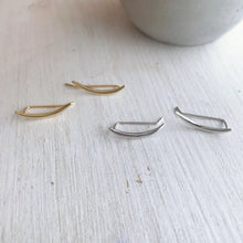 Load image into Gallery viewer, Curved cartilage earring, fashion earrings, cute ear sweep, ear Climbers, crescent moon earrings, leaf ear sweeps,