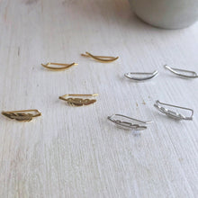 Load image into Gallery viewer, Curved cartilage earring, fashion earrings, cute ear sweep, ear Climbers, crescent moon earrings, leaf ear sweeps,