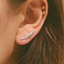 Load image into Gallery viewer, Curved cartilage earring, fashion earrings, cute ear sweep, ear Climbers, crescent moon earrings, leaf ear sweeps,