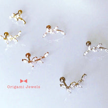 Load image into Gallery viewer, CZ Flower cartilage earring, threadless labret, elegant ear sweeps, fancy ear Climbers, fashion ear jacket, long flower earrings, line studs