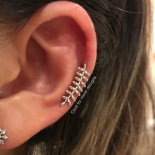 Load image into Gallery viewer, Curved cartilage earring, fashion earrings, cute ear sweep, ear Climbers, crescent moon earrings, leaf ear sweeps,