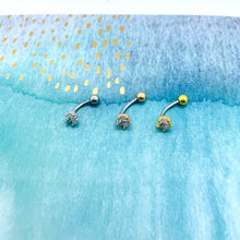 Load image into Gallery viewer, 3CZ Crown Belly Button Ring, floating navel ring, dainty belly ring, gold belly rings, small belly rings, belly piercing small belly jewelry
