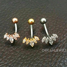 Load image into Gallery viewer, CZ Crown Belly Button Ring, floating navel ring, tiara gold belly ring dainty belly ring crown navel ring belly piercing small belly jewelry
