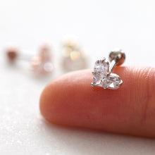 Load image into Gallery viewer, 18g Heart Conch Earring, threadless tragus earring, push pin, screwback, love cartilage piercing, simple minimalist silver rose gold studs