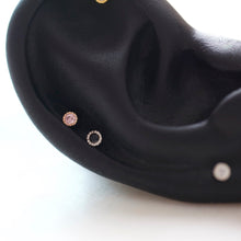 Load image into Gallery viewer, 3mm cartilage earring, simple cartilage stud, tiny medusa jewelry, small tragus stud, helix earring, threadless pushback forward helix studs