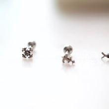 Load image into Gallery viewer, Medieval cartilage stud, armor conch earring, 18g flat back tragus earring, medusa jewelry, silver shield studs, christian threadless labret