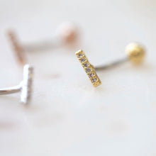 Load image into Gallery viewer, CZ Paved Bar Belly Button Ring, sterling silver floating navel ring, small dainty gold belly rings, hypoallergenic mini tiny line belly ring