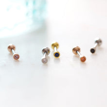 Load image into Gallery viewer, 3mm cartilage earring, simple cartilage stud, tiny medusa jewelry, small tragus stud, helix earring, threadless pushback forward helix studs
