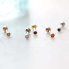 Load image into Gallery viewer, 3mm cartilage earring, simple cartilage stud, tiny medusa jewelry, small tragus stud, helix earring, threadless pushback forward helix studs