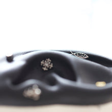 Load image into Gallery viewer, Medieval cartilage stud, armor conch earring, 18g flat back tragus earring, medusa jewelry, silver shield studs, christian threadless labret