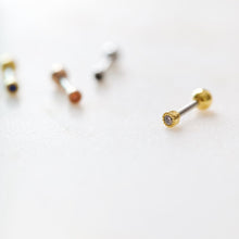 Load image into Gallery viewer, 3mm cartilage earring, simple cartilage stud, tiny medusa jewelry, small tragus stud, helix earring, threadless pushback forward helix studs
