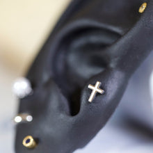 Load image into Gallery viewer, implant grade surgical steel White Dainty Cross Cartilage earring, 18g small tragus threadless labret, religious conch earring, cross studs