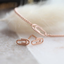 Load image into Gallery viewer, Tiny Paperclip Necklace and Earrings, dainty gold wire earrings, sterling silver small earrings, paperclip jewelry set, unique holiday gifts