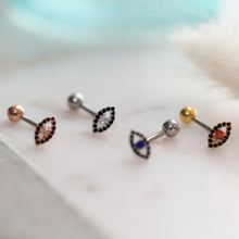 Load image into Gallery viewer, Evil Eye Belly Button Ring, floating navel ring, dainty belly ring, unique belly ring, small belly ring, belly piercing modern naval jewelry