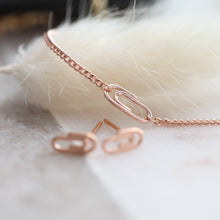 Load image into Gallery viewer, Tiny Paperclip Necklace and Earrings, dainty gold wire earrings, sterling silver small earrings, paperclip jewelry set, unique holiday gifts