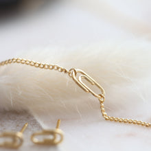 Load image into Gallery viewer, Tiny Paperclip Necklace and Earrings, dainty gold wire earrings, sterling silver small earrings, paperclip jewelry set, unique holiday gifts