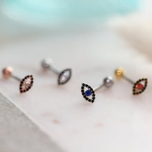 Load image into Gallery viewer, Evil Eye Belly Button Ring, floating navel ring, dainty belly ring, unique belly ring, small belly ring, belly piercing modern naval jewelry