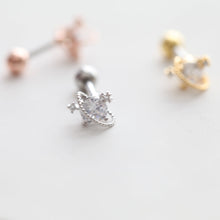 Load image into Gallery viewer, Planet Stud Earrings, Saturn cartilage Earrings, 14K Gold Plated Planet Stud, Minimalist tragus, conch planet stud, Saturn helix piercing
