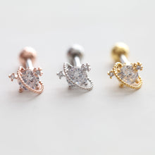 Load image into Gallery viewer, Planet Stud Earrings, Saturn cartilage Earrings, 14K Gold Plated Planet Stud, Minimalist tragus, conch planet stud, Saturn helix piercing