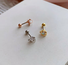 Load image into Gallery viewer, Planet Stud Earrings, Saturn cartilage Earrings, 14K Gold Plated Planet Stud, Minimalist tragus, conch planet stud, Saturn helix piercing