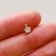 Load image into Gallery viewer, Planet Stud Earrings, Saturn cartilage Earrings, 14K Gold Plated Planet Stud, Minimalist tragus, conch planet stud, Saturn helix piercing