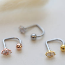 Load image into Gallery viewer, 16g Oval Medusa Piercing • Oval Lippy Loop Labret Lip • Surgical Steel Lip Ring • Geometric Lip Labret • Classy Silver Comfortable Lip Ring