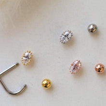 Load image into Gallery viewer, 16g Oval Medusa Piercing • Oval Lippy Loop Labret Lip • Surgical Steel Lip Ring • Geometric Lip Labret • Classy Silver Comfortable Lip Ring